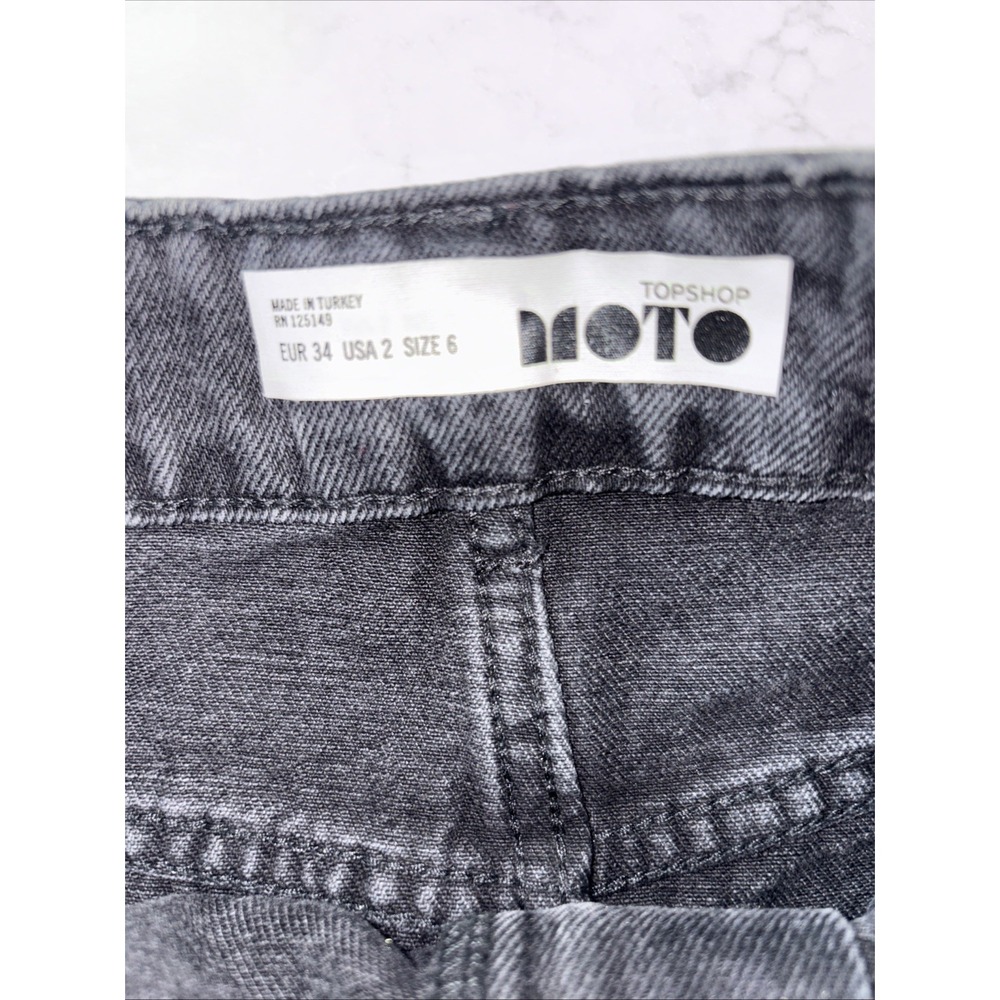 Topshop Womens US 2 UK 6 Black Frayed Hem Striped Moto Denim Mini Skirt Grunge‎ - Picture 2 of 5